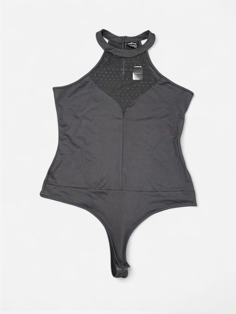 🔥 Bebe Swiss Dot Mesh Halter Bodysuit L ✨